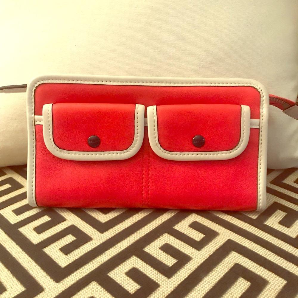 Coach Bright Coral Double Pocket Clutch Wallet